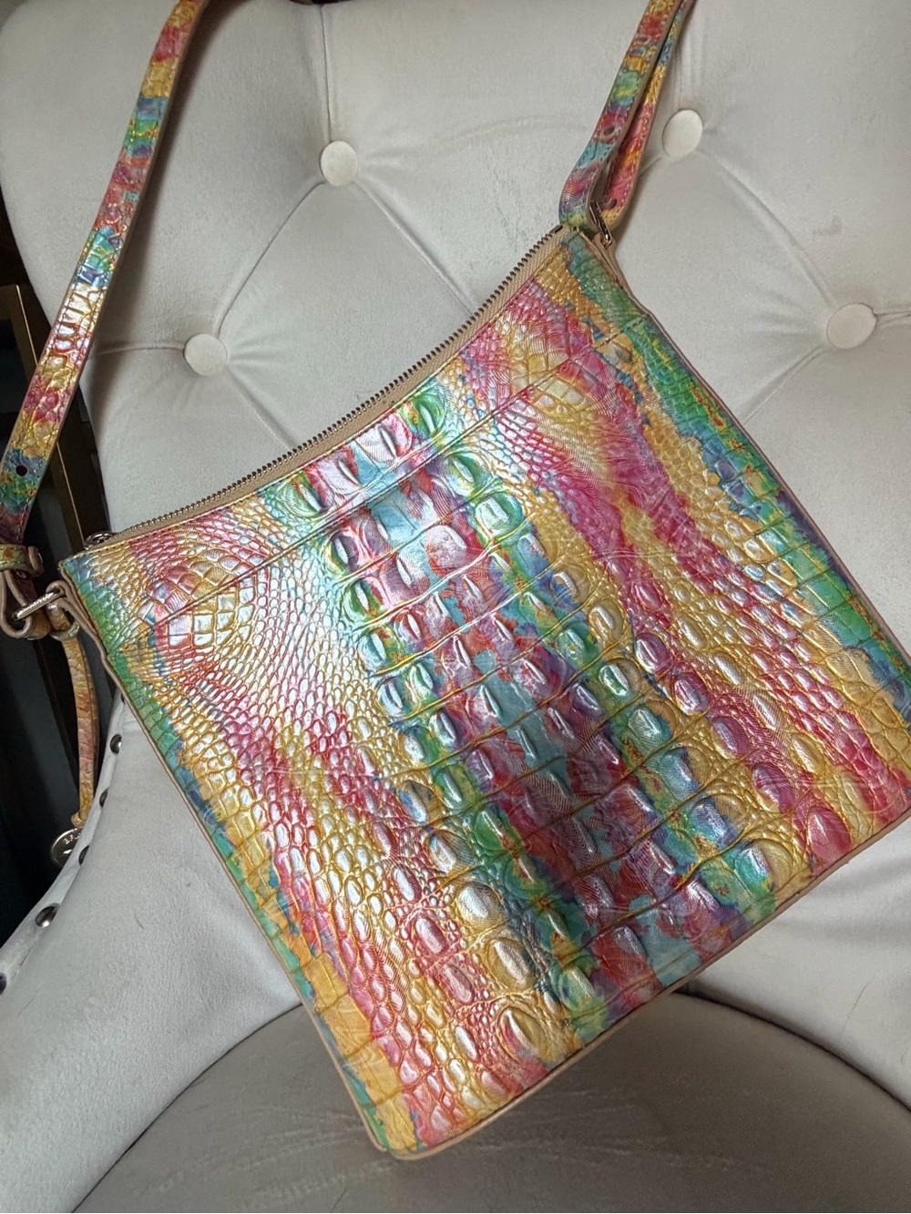 Brahmin Multicolor Croc Embossed Shoulder Crossbody Bag Leather Colorful - Picture 14 of 17